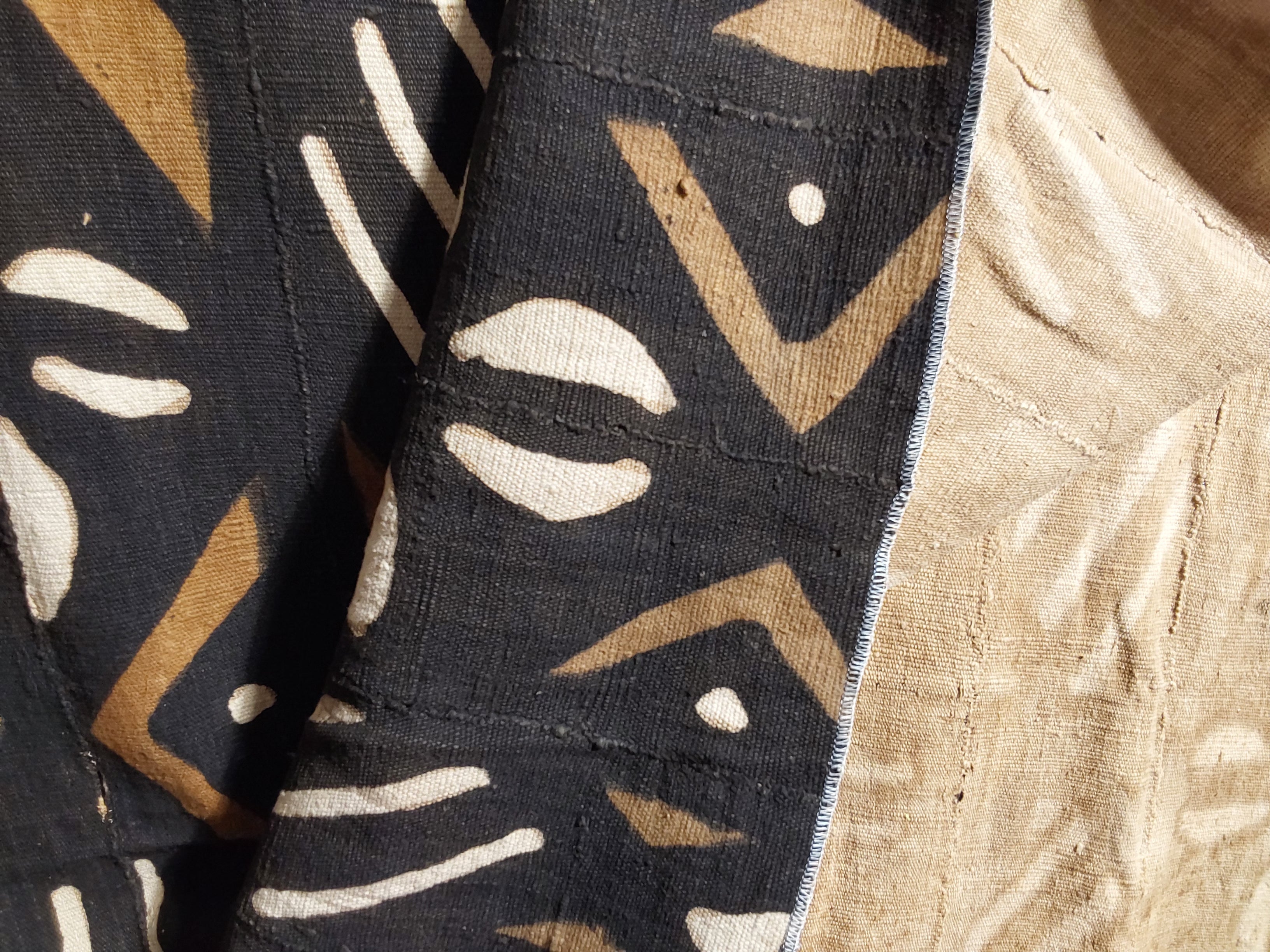 Close-up of fabric with geometric pattern on black background
