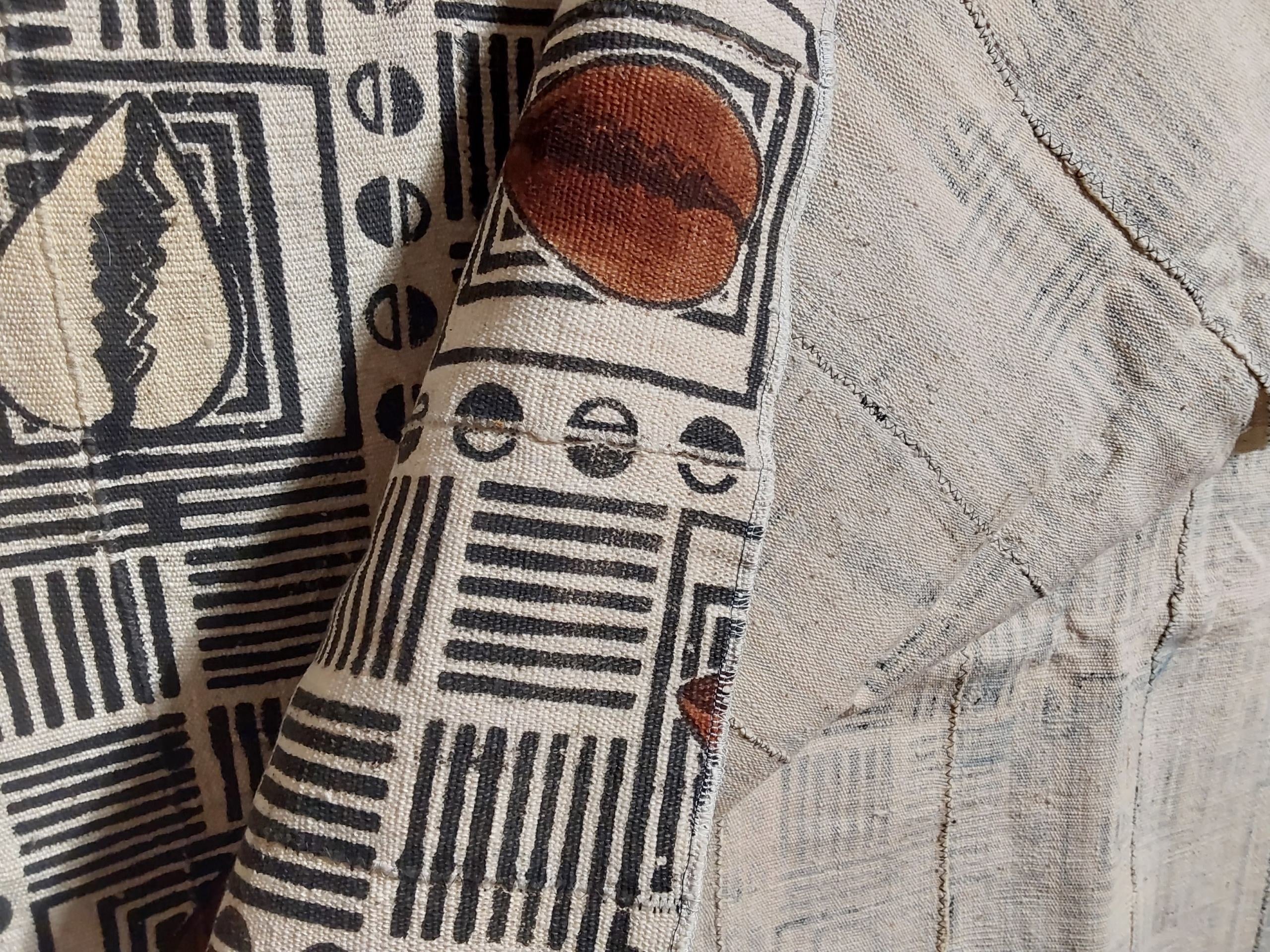 Cowrie shells on squares mudcloth WRAPPURE