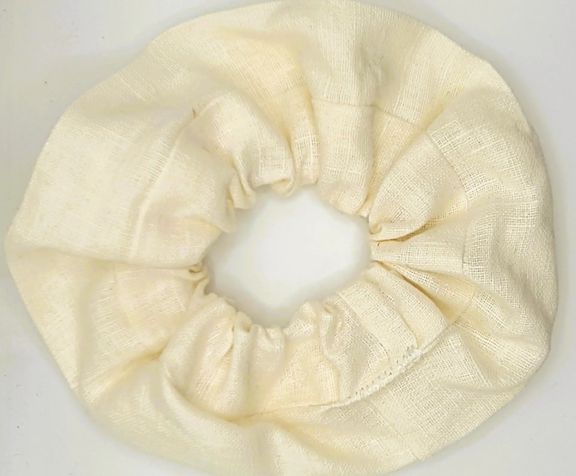 Cream Linen scrunchie WRAPPURE