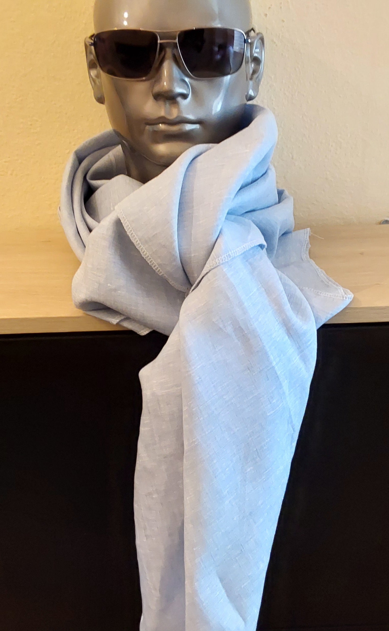 Pale Blue linen scarf WRAPPURE